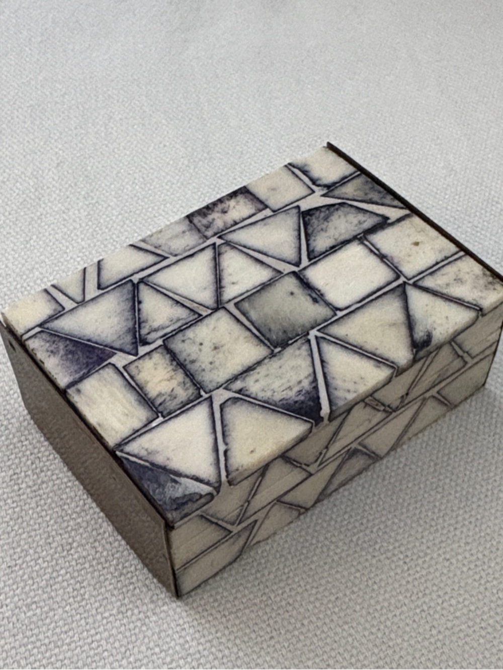 Vintage Bone & Wood & Brass Cream and Black Geometric Jewelry Box
